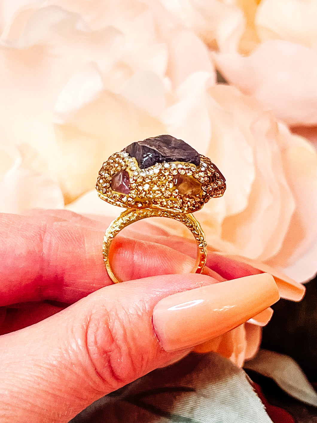Dark Amethyst Natural Stone Ring